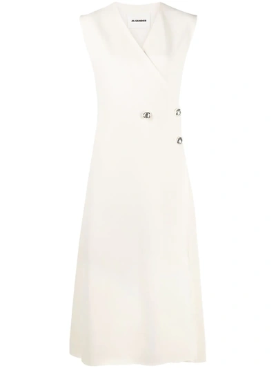 Jil Sander Virgin Wool Mix Slouch Tuxedo Dress In White
