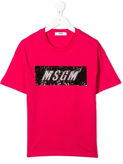 Msgm Kids' Embellished Logo Patch T-shirt In Pink