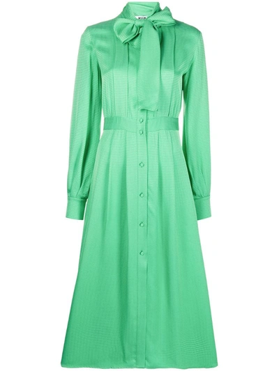 Msgm Houndstooth-print Shirt Dress In Green