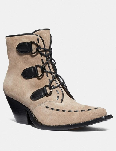 Coach Lace Up Chain Bootie In Beige - Size 6 B