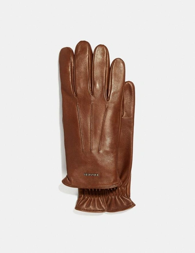 Coach Tech Napa Gloves In Brown - Size S In Dark Saddle