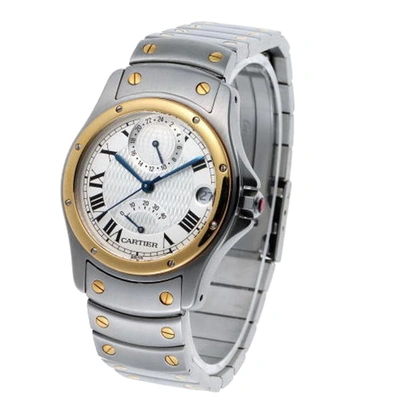 Pre-owned Cartier Silver 18k Yellow Gold And Stainless Steel Santos Rondo Gmt Automatic W20038r3 Men's Wristwatch 33 M