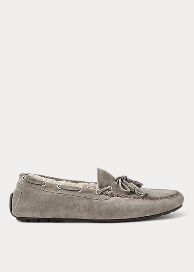 Ralph Lauren Harold Tassel Shearling Driver In Lt Grey/cream