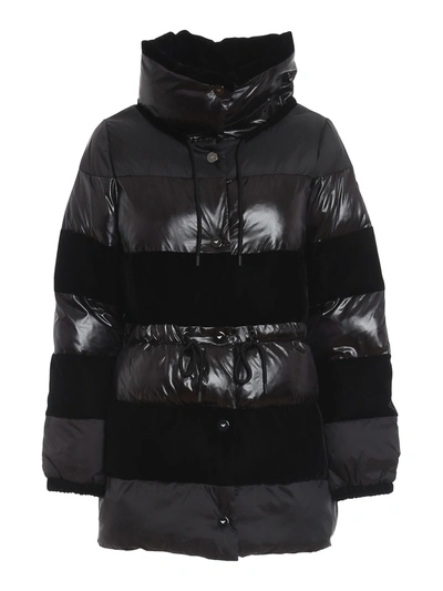 Emporio Armani Velvet And Nylon Puffer Jacket In Black