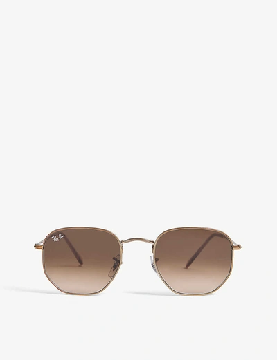 Ray Ban Rb3548n Metal Hexagonal Sunglasses In Brown