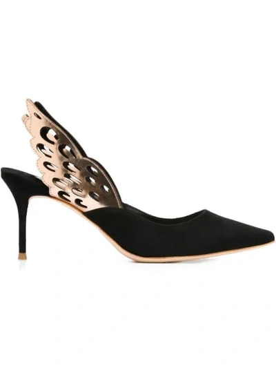 Sophia Webster Black Suede Angelo Mid Slingback Heels