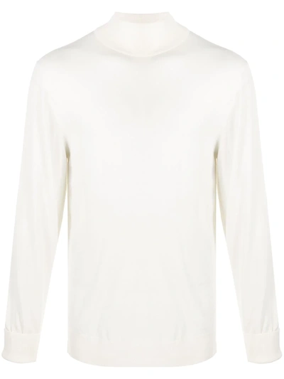 Eleventy Mens White Relaxed-fit Roll-neck Merino-wool Jumper L