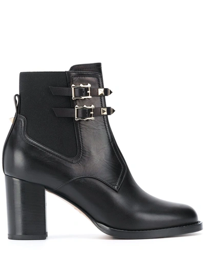 Valentino Garavani Womens Black Rockstud Beatle Leather Heeled Boots 5.5