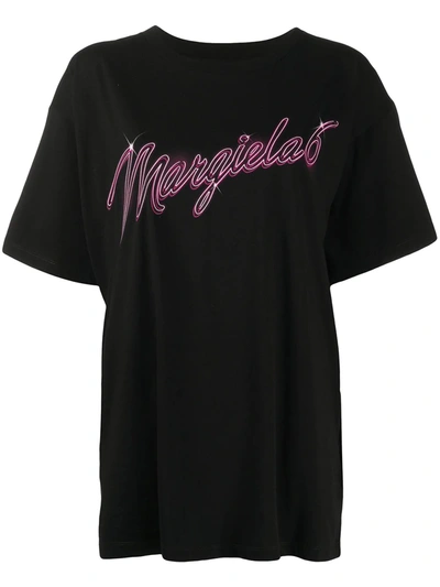 Mm6 Maison Margiela Neon Logo Cotton Jersey T-shirt In Black