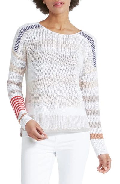 Nic + Zoe Cannon Knit Striped Sweater In Beige