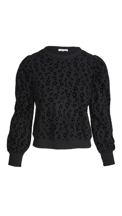 Z Supply Leopard Puff Sleeve Sweatshirt In Black