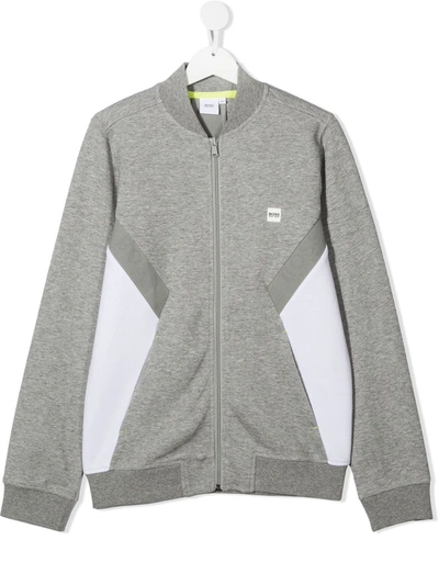 Hugo Boss Kids' Long-sleeve Bomber Jacket In Grey
