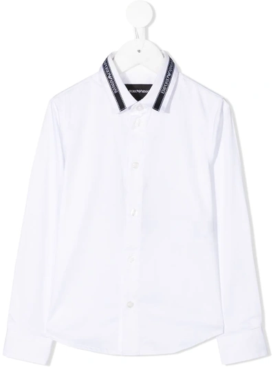 Emporio Armani Kids' White Tape Logo Collar Shirt