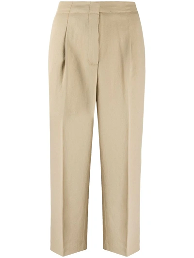 Michael Michael Kors Cropped Box Pleat Trousers In Neutrals