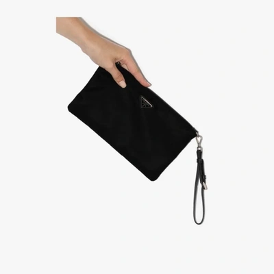Prada Black Logo Plaque Re-nylon Pouch Bag In Schwarz