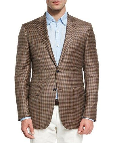 Ermenegildo Zegna Check Wool Two-button Sport Coat, Tan/blue