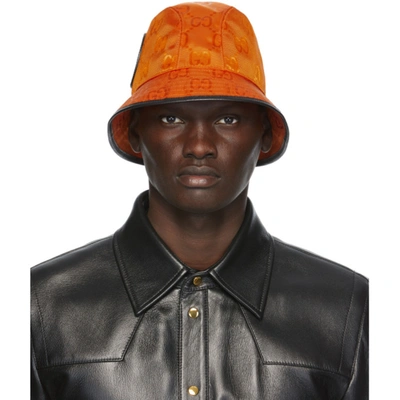 Gucci Orange Off The Grid Gg Supreme Bucket Hat In Orange/black