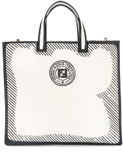 Fendi Leather Shopping Bag In White