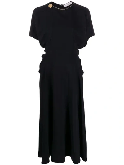 Victoria Beckham Chain-embellished Pleated Cady Midi Dress In Black