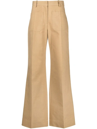 Victoria Beckham High Waist Flare Leg Trousers In Neutrals