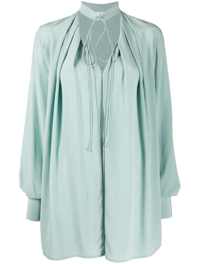 Victoria Beckham Silk Cut-out Tie-neck Blouse In Green