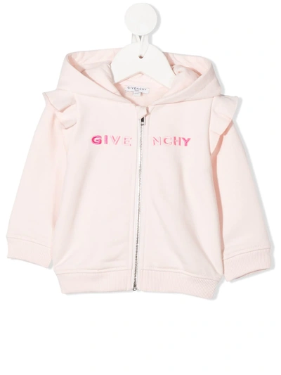 Givenchy Babies' Logo Embroidered Zip-front Hoodie In Pink