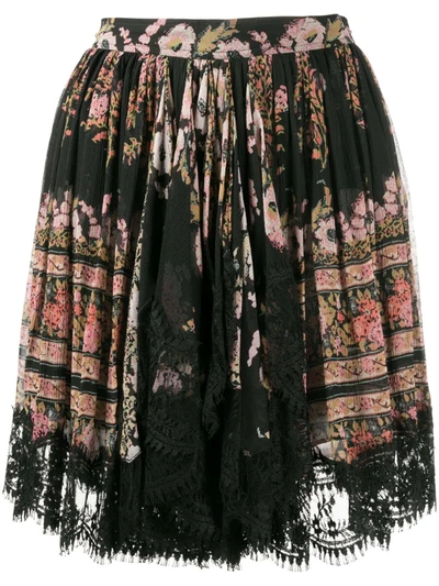 Etro Lace-trimmed Floral-print Silk-crepon Mini Skirt In Black