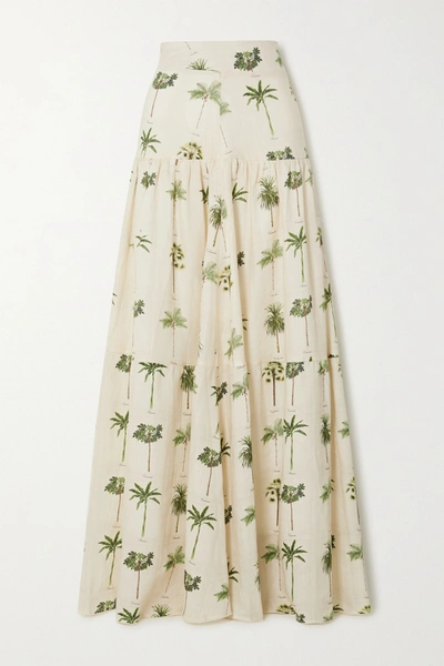 Agua By Agua Bendita Anis Tiered Printed Linen Maxi Skirt In Ivory