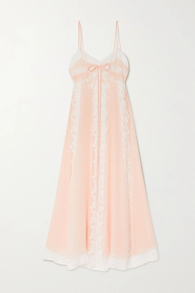Loretta Caponi Lace-paneled Silk-georgette Nightdress In Pink