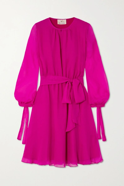 Aross Girl X Soler Amanda Belted Silk-voile Mini Dress In Magenta