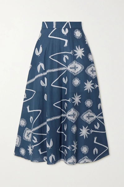 Aross Girl X Soler Alex Printed Cotton-voile Midi Skirt In Blue