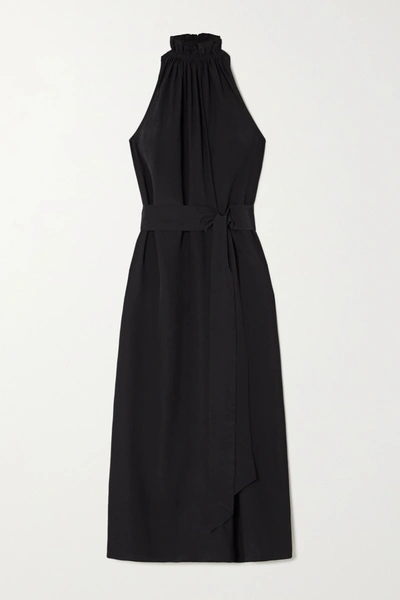 Aross Girl X Soler Gretchen Belted Silk Crepe De Chine Halterneck Maxi Dress In Black