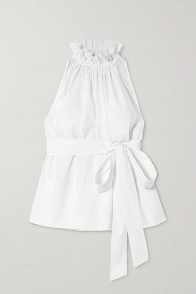 Aross Girl X Soler Gretchen Belted Ruffled Cotton-poplin Top In White
