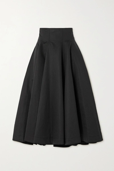 Loewe Pleated Linen And Cotton-blend Midi Skirt In Black