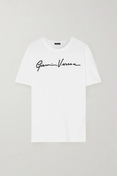 Versace Embroidered Cotton-jersey T-shirt In White