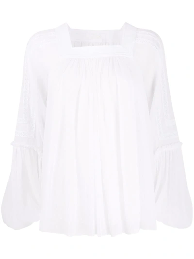 Chloé Embroidered Pleated Silk-crepon Blouse In White