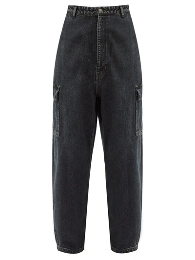 Balenciaga Patch-pocket Wide-leg Jeans In Blue Black