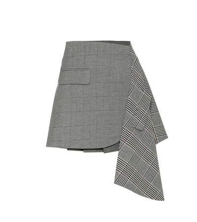 Monse Checked Wool And Cotton Miniskirt In Grey