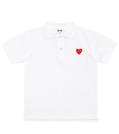 Comme De Garçons Play Kids' Heart Logo Cotton Polo Shirt In White