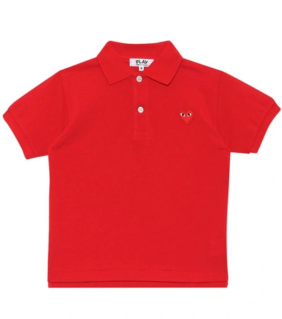 Comme De Garçons Play Kids' Heart Logo Cotton Polo Shirt In Red