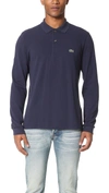 Lacoste Classic Fit Long-sleeve Pique Polo Shirt In Blue