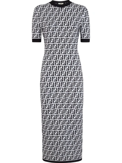 Fendi Ff-intarsia Midi Dress In White | ModeSens