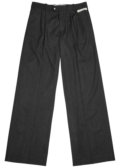 Off-white Grey Wide-leg Wool Trousers In Dark Grey
