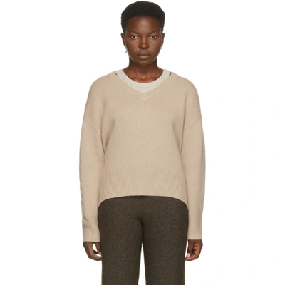 Arch4 Off-white Cashmere Battersea V-neck Sweater In Sand