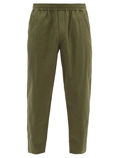 Folk Assembly Cropped Crinkled-cotton Trousers In Green