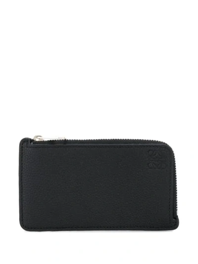 Loewe Embossed Leather Cardholder With Zip Pocket In Black