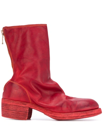 Guidi Creased-effect Boots In Red