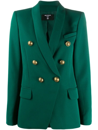 Balmain Fitted Double-breasted Blazer In Green