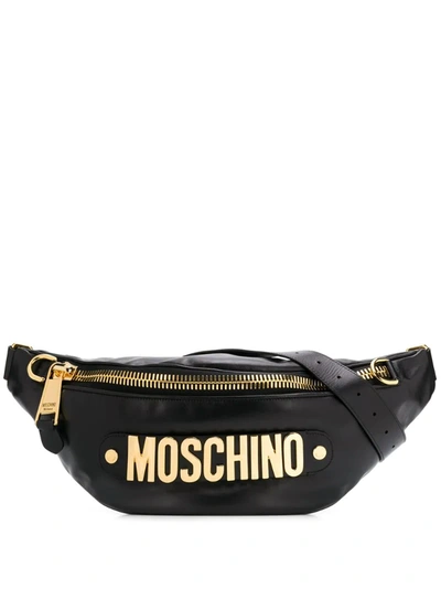 Moschino Lettering Logo Plaque Belt Bag In Black