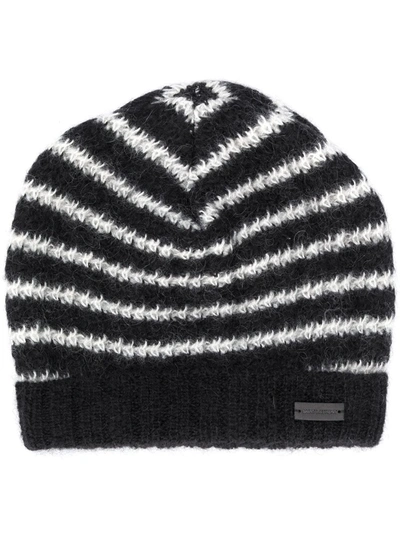 Saint Laurent Striped Mohair-blend Hat In White,black